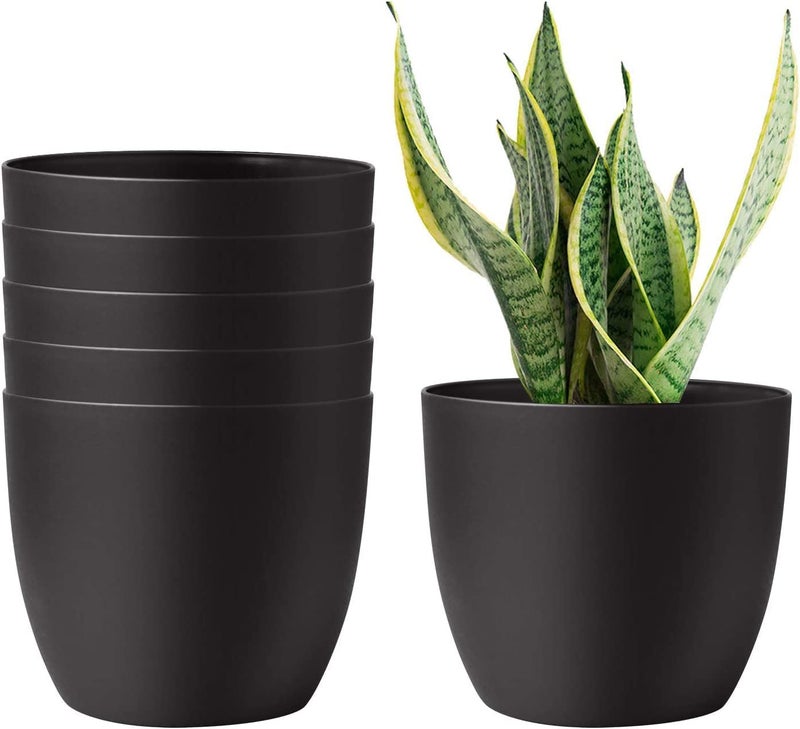 Tim Tim Agro Planters Plastic 10 Inch Black Set of 5, Plant Flower Pot Modern Decorative Seeding Nursery Pots Outdoor Indoor Garden for All House Plants Flowers Herbs African Violets (Black) - Image 1