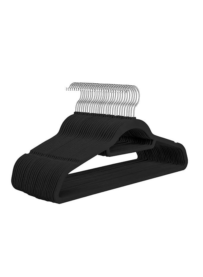 بلومنغ تايم مجموعة شماعات مخملية مانعة للانزلاق، دوارة بزاوية 360 درجة، 30 قطعة، أسود/فضي، 40 سم - Image 1