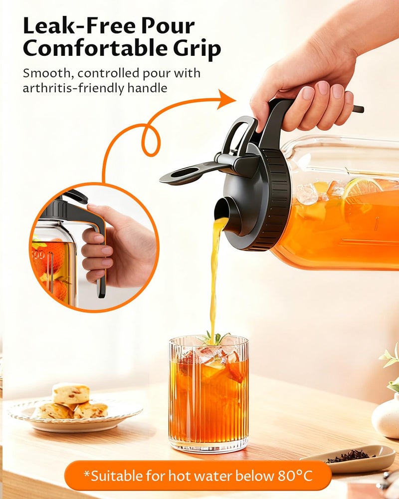 VA1KENE 64 oz Mason Jar Pitcher â€“ Airtight & Leakproof Glass Pitcher with Lid, Perfect for Iced Tae, Sun Tea, Cold Brew, Breastmilk, 2 Quart (1/2 Gallon) Mason Jar with Pour Spout Lid Flip-Cap & Handle - Image 4