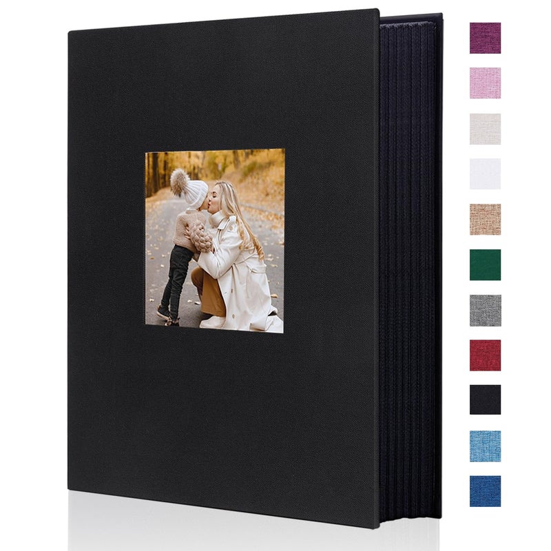 آرت ماج Artmag Fabric Photo Photo ألبوم 4x6 300 سعة كبيرة للألبوم الزفاف العائلي ألبوم الكتان يحمل 300 صورة أفقية (300 جيوب أسود)