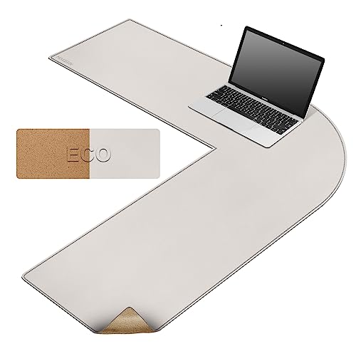 MAIDERN (40”+ 40”) x 13” L Shaped Corner Desk Mat, Cork & Leather Dual Sided Desk Pad for Gaming Computer Office Home (Cream) - Image 1