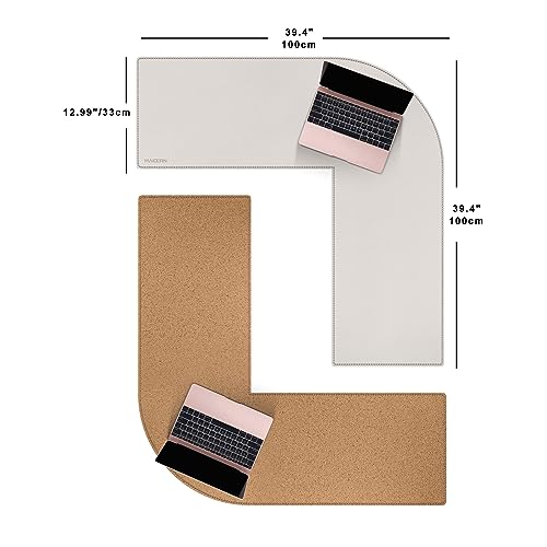 MAIDERN (40”+ 40”) x 13” L Shaped Corner Desk Mat, Cork & Leather Dual Sided Desk Pad for Gaming Computer Office Home (Cream) - Image 2