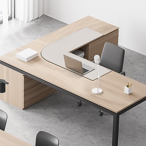MAIDERN (40”+ 40”) x 13” L Shaped Corner Desk Mat, Cork & Leather Dual Sided Desk Pad for Gaming Computer Office Home (Cream) - Image 5