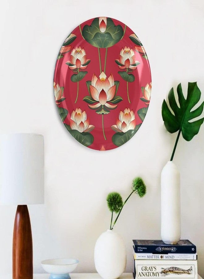 WOODHANG Elegant Red Lotus Blossom Ceramic Decorative Wall Plate|Indian Inspired Floral Art for Home Décor|Wall Arts For Living Room, Bedroom and Office Decor|Wall Hanging Showpiece|Size- 10 Inch - Image 4