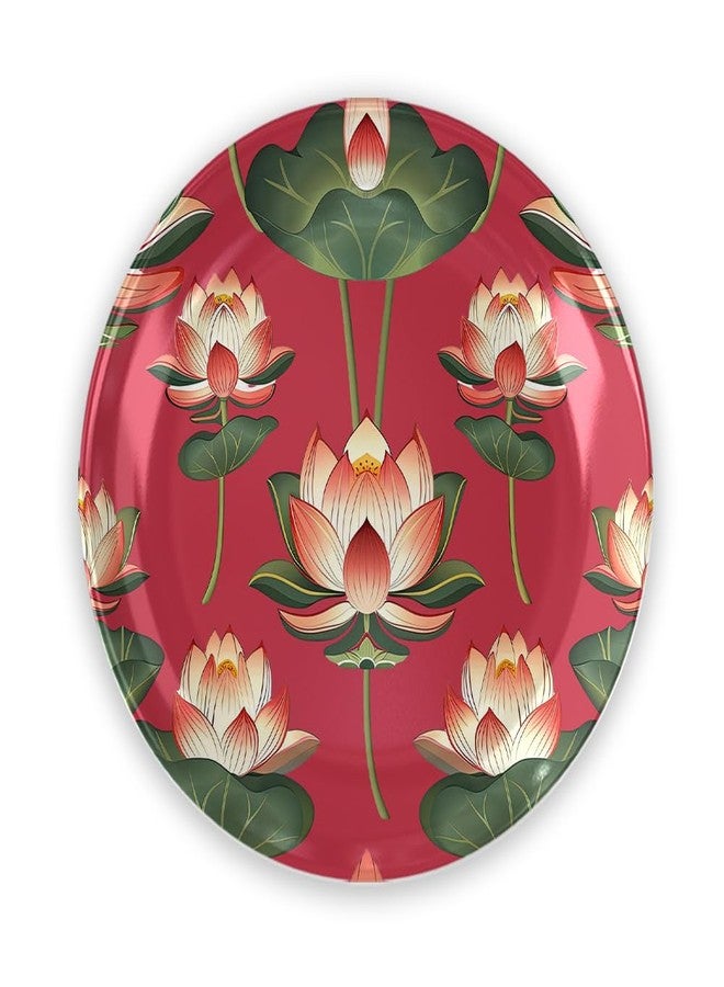 WOODHANG Elegant Red Lotus Blossom Ceramic Decorative Wall Plate|Indian Inspired Floral Art for Home Décor|Wall Arts For Living Room, Bedroom and Office Decor|Wall Hanging Showpiece|Size- 10 Inch - Image 2