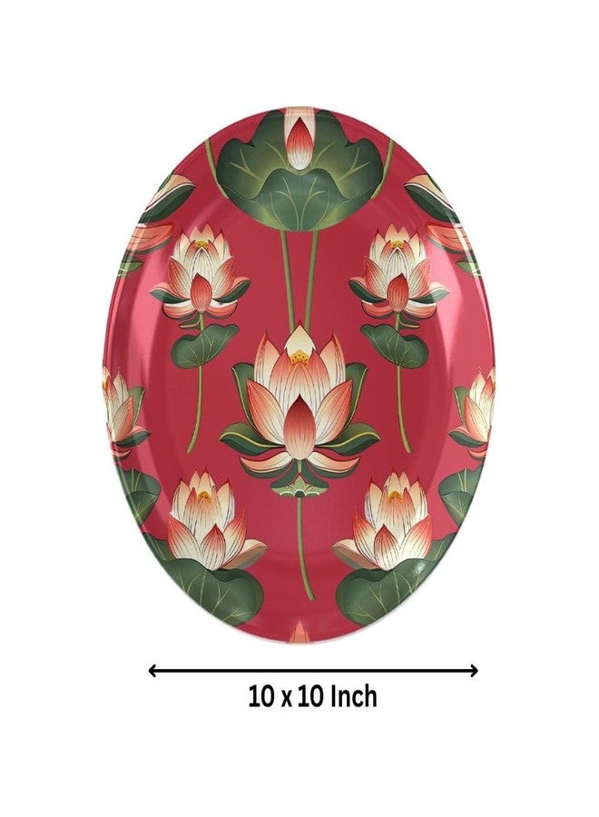 WOODHANG Elegant Red Lotus Blossom Ceramic Decorative Wall Plate|Indian Inspired Floral Art for Home Décor|Wall Arts For Living Room, Bedroom and Office Decor|Wall Hanging Showpiece|Size- 10 Inch - Image 3