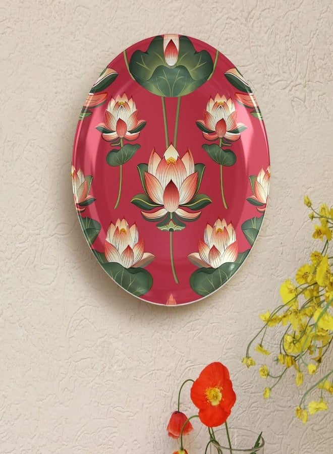 WOODHANG Elegant Red Lotus Blossom Ceramic Decorative Wall Plate|Indian Inspired Floral Art for Home Décor|Wall Arts For Living Room, Bedroom and Office Decor|Wall Hanging Showpiece|Size- 10 Inch - Image 1