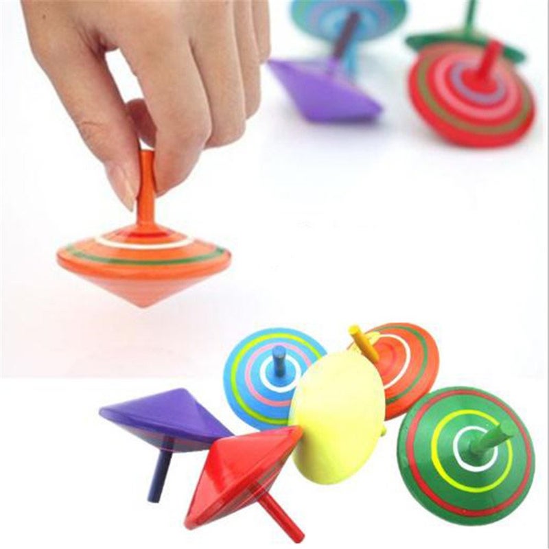 goodplay 6 Pcs Set of Handmade Painted Wood Spinning Tops Wooden Toy Educational Toys Kindergarten Toy Standard Tops - Image 2