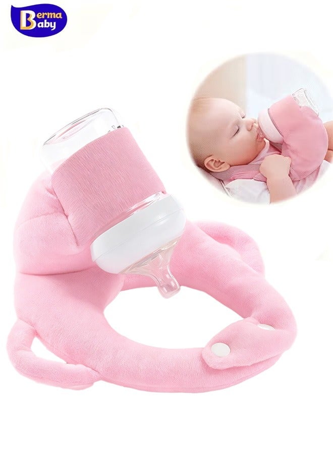 Berma Baby وسادة تغذية الطفل حامل زجاجة دعم الطفل حامل زجاجة الرضاعة وسادة تغذية الطفل وسادة مضادة للبصق لحديثي الولادة وسادة رأس مضادة للتحيز للأطفال - وردي - Image 1