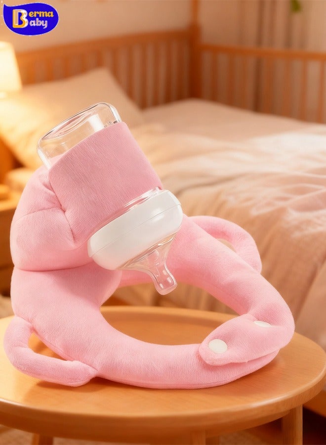 Berma Baby وسادة تغذية الطفل حامل زجاجة دعم الطفل حامل زجاجة الرضاعة وسادة تغذية الطفل وسادة مضادة للبصق لحديثي الولادة وسادة رأس مضادة للتحيز للأطفال - وردي - Image 4