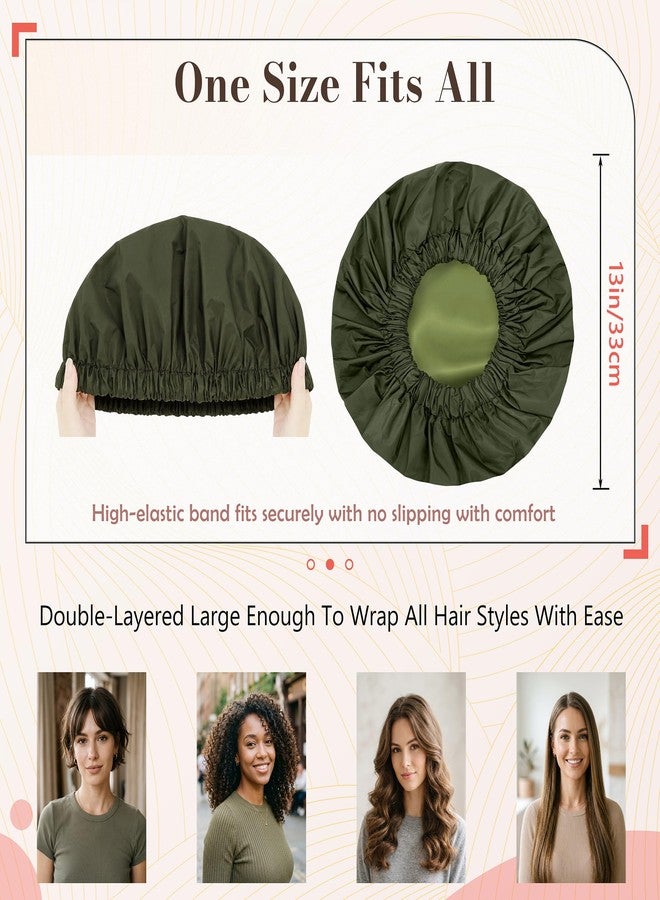 Edoneery Shower Cap for Women Reusable Waterproof, Large Satin Lined Hair Caps for Shower, Stylish Washable Bath Bonnet with Soft Elastic Band for Long Hair(Green - Image 5