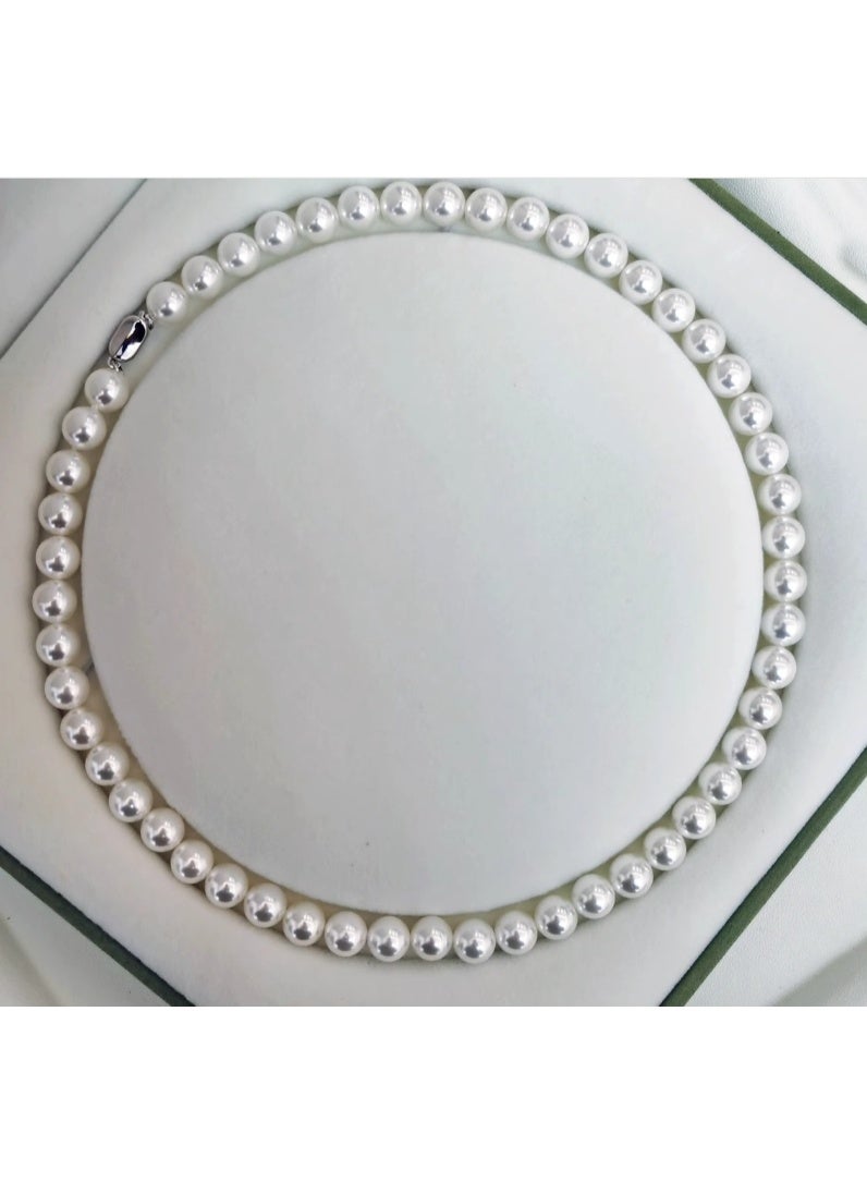 LATEEN Natural Pearl Necklace 8mm Natural Australian Mother-of-Pearl Necklace  Sterling Silver Buckle With Luxry Gift Box - Image 4