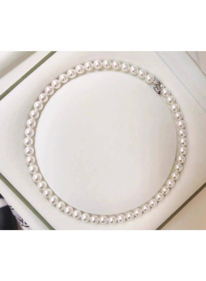 LATEEN Natural Pearl Necklace 8mm Natural Australian Mother-of-Pearl Necklace  Sterling Silver Buckle With Luxry Gift Box - Image 3