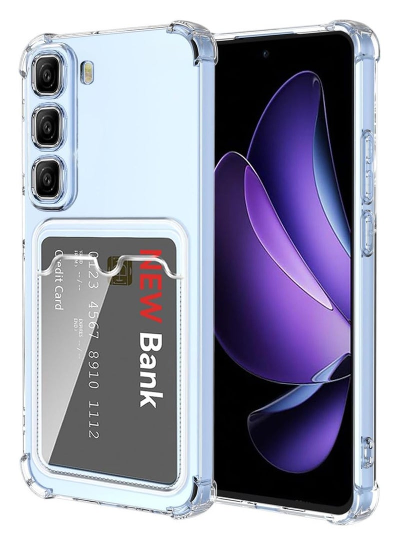 Transparent Protective Case with Card Holder and Wallet Back Cover, Soft TPU, Shockproof, Crystal Clear Design with Reinforced Corner Protection for Infinix Hot 50 Clear 