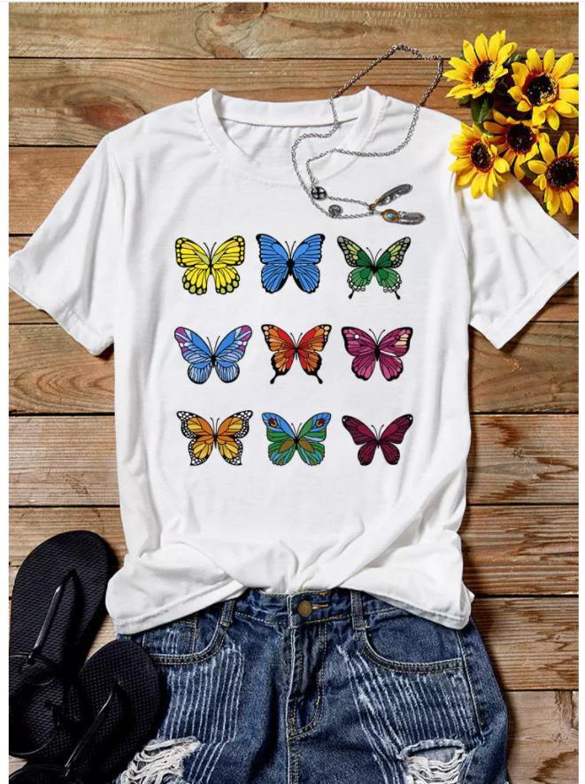 Independent Station Wal-Mart New Butterfly Pattern Urban Leisure Fashion Short Sleeve T-Shirt - Image 2