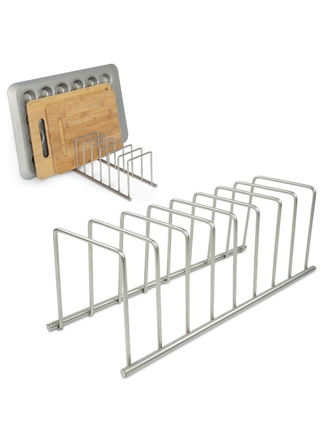 Spectrum Diversified EUro Kitchen Organizer For Plates, Cutting Boards, Bakeware Cooling Racks, Pots & Pans, Serving Trays, REUsable Containers, And Lids, 13.5" X 4.5" X 4.25", Satin Nickel - Image 1