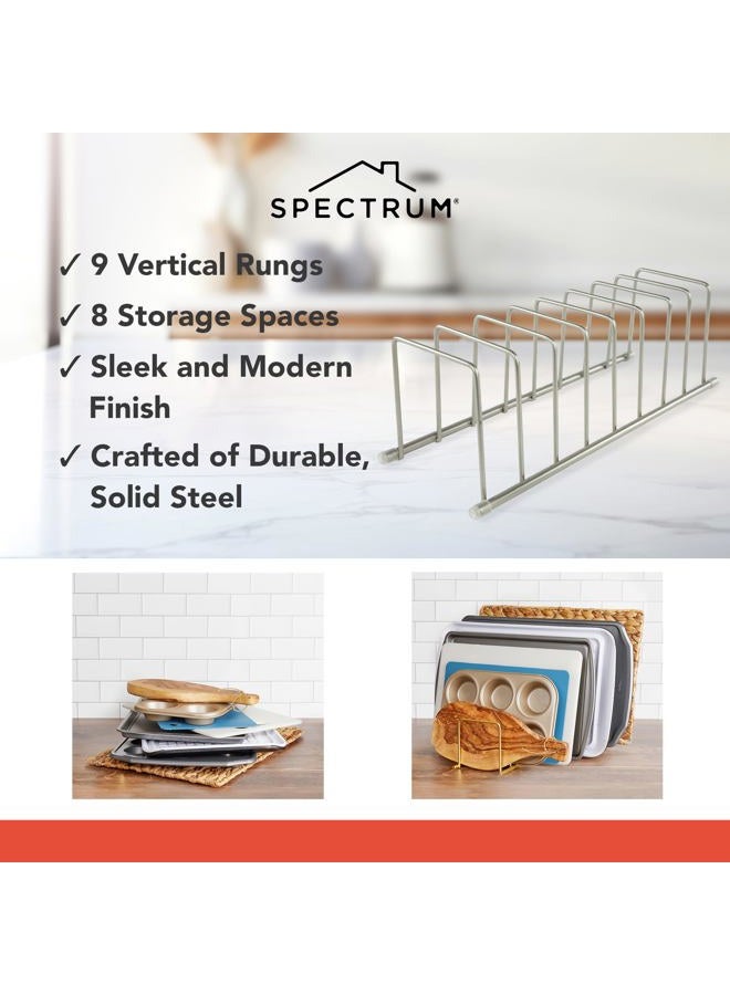 Spectrum Diversified EUro Kitchen Organizer For Plates, Cutting Boards, Bakeware Cooling Racks, Pots & Pans, Serving Trays, REUsable Containers, And Lids, 13.5" X 4.5" X 4.25", Satin Nickel - Image 5