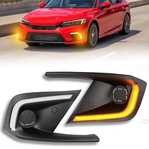 PGTOPONE Switchback White/Amber LED Front Fog Daytime Running Lamp Dynamic Sequential LED Turn Signal Light Function Compatible with Honda CIVIC 11th 2022 LX EX Touring Sport - Image 1
