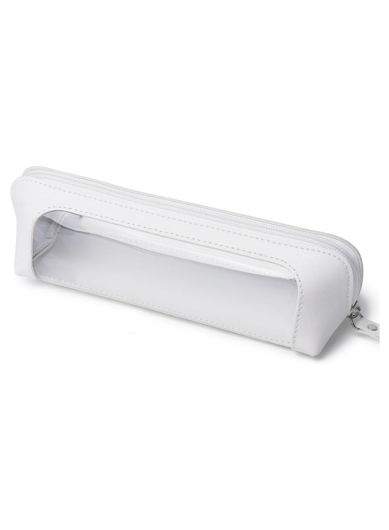SOLARAE حقيبة مكياج شفافة حقيبة فرشاة محمولة حقيبة تجميل شفافة حقيبة أدوات تجميل شفافة مع سحاب للنساء (أبيض، نحيف) - Image 1