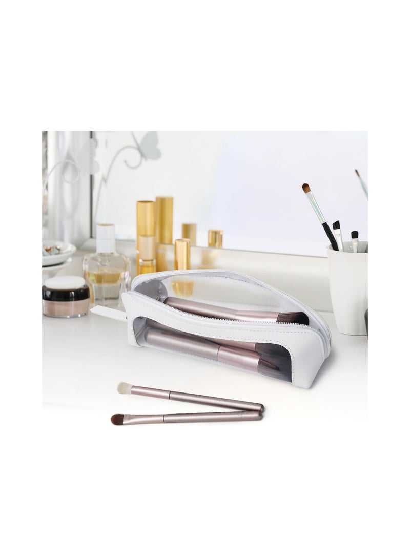 SOLARAE حقيبة مكياج شفافة حقيبة فرشاة محمولة حقيبة تجميل شفافة حقيبة أدوات تجميل شفافة مع سحاب للنساء (أبيض، نحيف) - Image 2