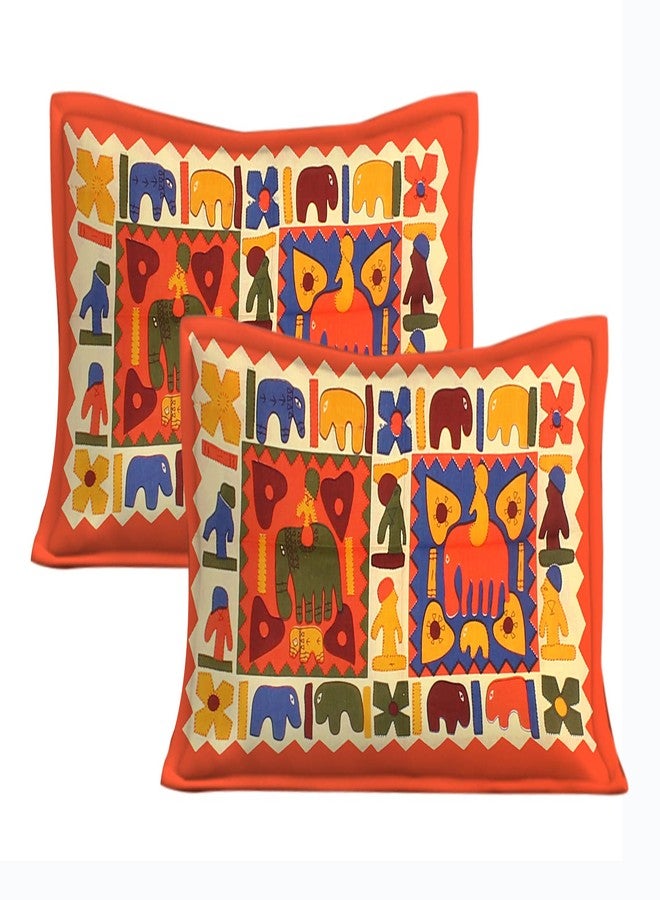 EarlyMart Cotton Rajasthani Jaipuri Traditional Floral King Size Double Bedsheet with 2 Pillow Covers (Orange) - Image 3