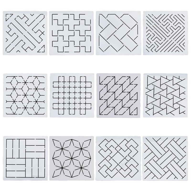 FREEBLOSS Sashiko Embroidery Stencils Sashiko Stencil Geometric Embroidery Patterns Stencils for Drawing Sashiko Template for Hand Quilting and Embroidery14x14cm - Image 1