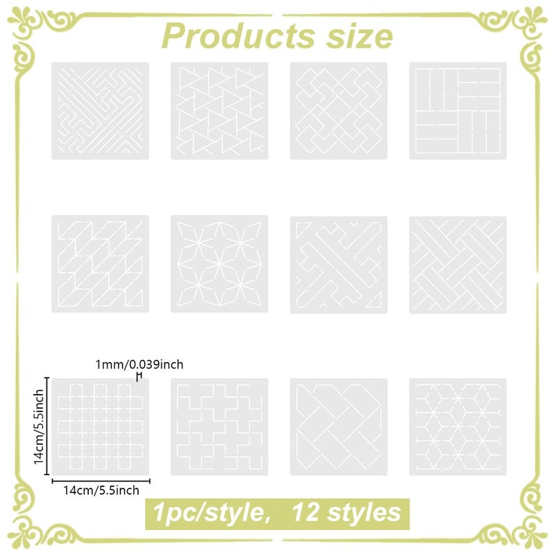 FREEBLOSS Sashiko Embroidery Stencils Sashiko Stencil Geometric Embroidery Patterns Stencils for Drawing Sashiko Template for Hand Quilting and Embroidery14x14cm - Image 3