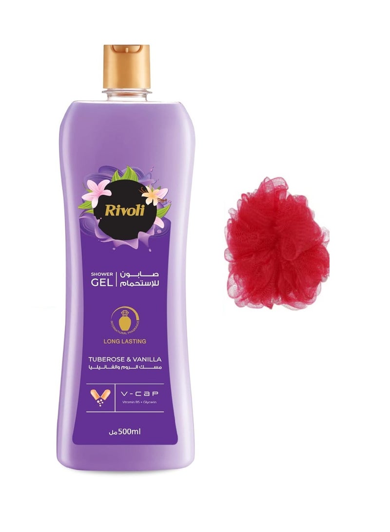 ريفولي جل استحمام  بنفسجي 500 مل + ليفة متعددة الألوان