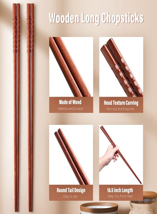 AYFDISHS Long Cooking Chopsticks,16.5 Inches Brown Extra Long Wooden Chopsticks Kitchen Frying Chopstick Reusable for Noodles Hotpot, 2 Pairs - Image 4