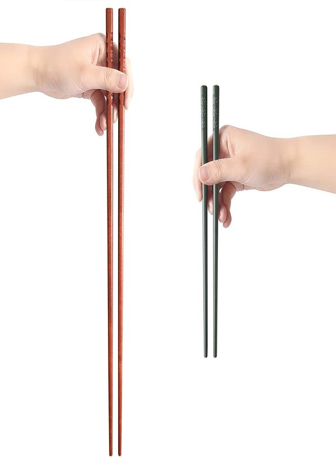 AYFDISHS Long Cooking Chopsticks,16.5 Inches Brown Extra Long Wooden Chopsticks Kitchen Frying Chopstick Reusable for Noodles Hotpot, 2 Pairs - Image 2