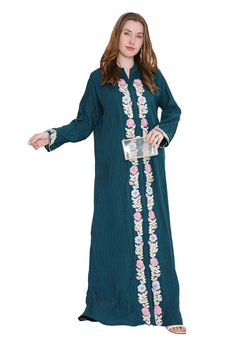 هانا آند سارا refined long viscose farasha with stunning thread embroidery arabic kaftan jalabiya dress