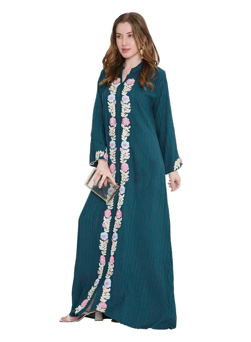 HANA & SARA refined long viscose farasha with stunning thread embroidery arabic kaftan jalabiya dress