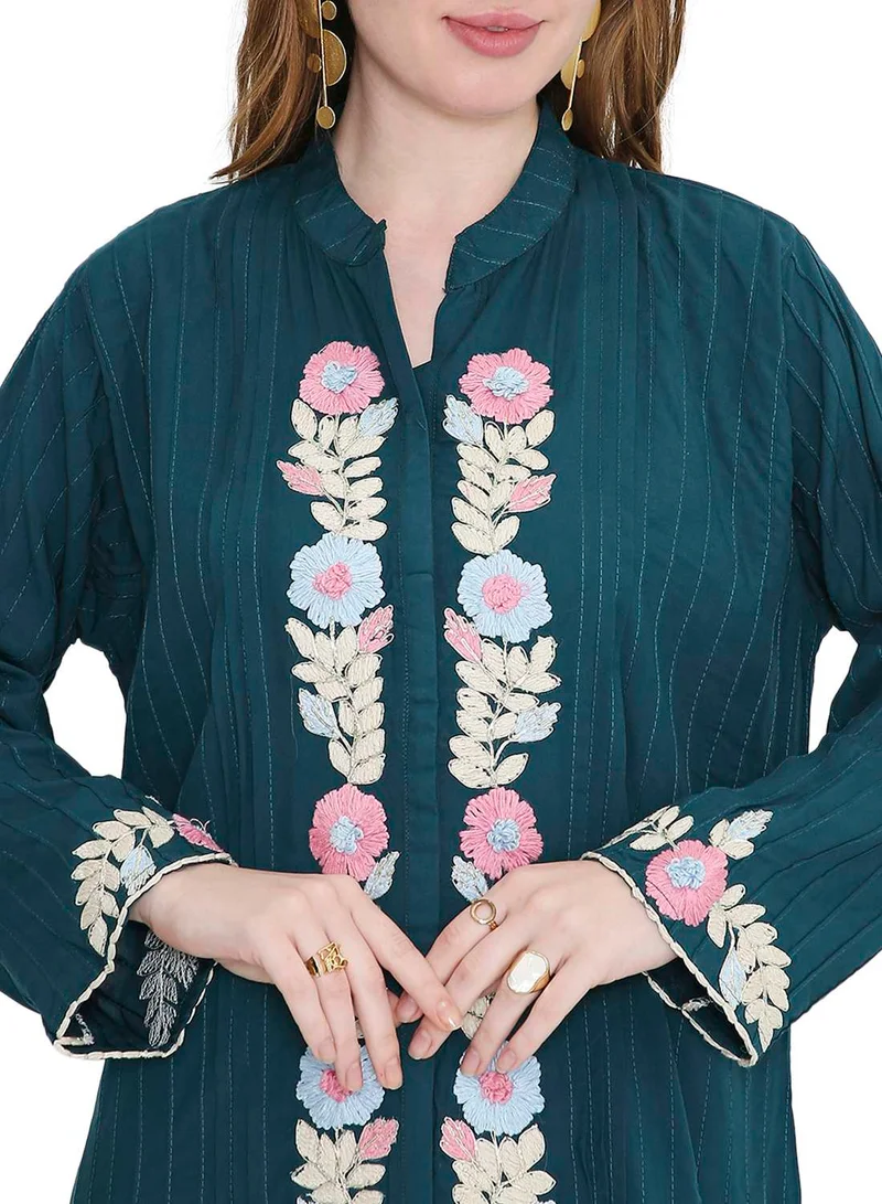 HANA & SARA refined long viscose farasha with stunning thread embroidery arabic kaftan jalabiya dress