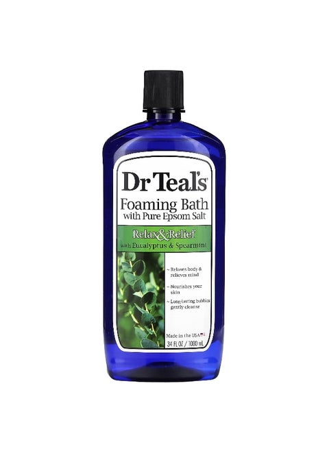 Dr. Teal's, Foaming Bath With Pure Epsom Salt, With Eucalyptus & Spearmint, 34 fl oz (1,000 ml)