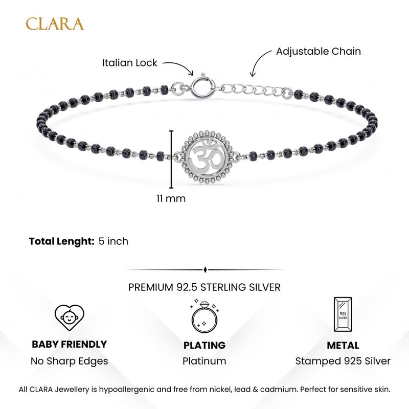 CLARA 925 Sterling Silver Baby Nazariya Kids Om Bracelet With Black Beads | New Born to 1 Year | Length 5 inch, Adjustable | Gift For Baby Boys and Girls - Image 3