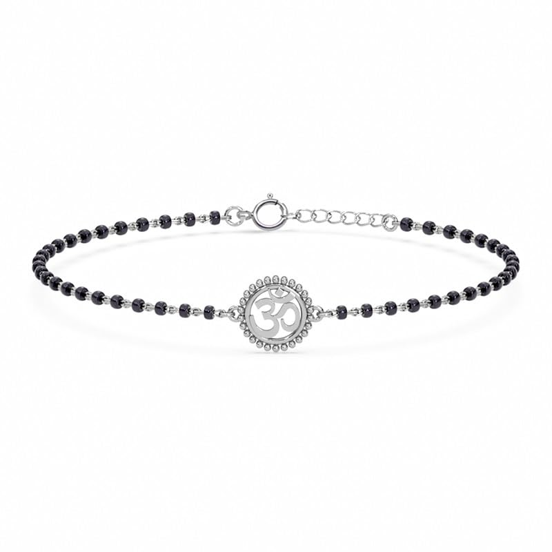 CLARA 925 Sterling Silver Baby Nazariya Kids Om Bracelet With Black Beads | New Born to 1 Year | Length 5 inch, Adjustable | Gift For Baby Boys and Girls - Image 1