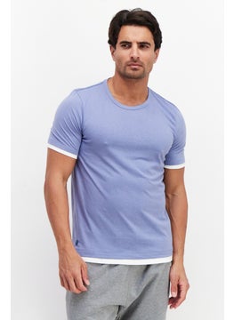 Men Crew Neck Short Sleeves Plain T-shirts, Blue