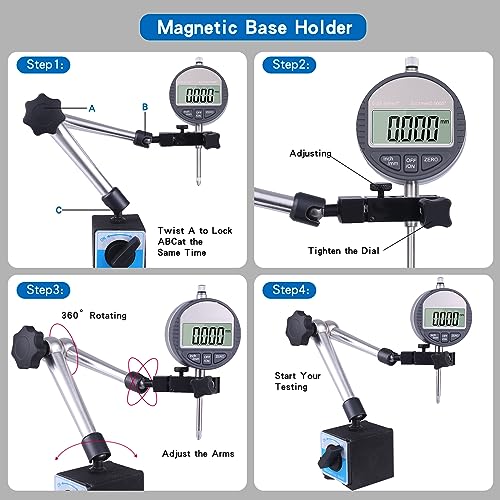 Qnkaa Magnetic Base Stand for Digital Dial Indicator, Three Segment, Industrial Strength with Quick Release - Image 3