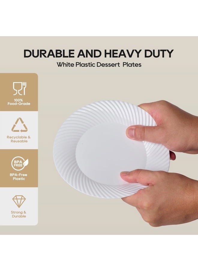 FOCUSLINE 100 Count 7 Inch White Plastic Plates, Disposable Heavy Duty Salad Dessert Plates- Premium Hard Plastic Plates Fancy Disposable White Plates for Weddings, Parties and Events - Image 4