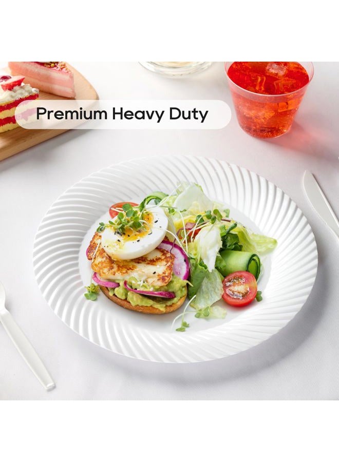 FOCUSLINE 100 Count 7 Inch White Plastic Plates, Disposable Heavy Duty Salad Dessert Plates- Premium Hard Plastic Plates Fancy Disposable White Plates for Weddings, Parties and Events - Image 3