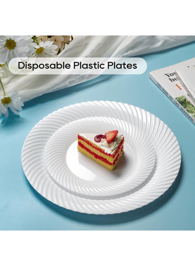 FOCUSLINE 100 Count 7 Inch White Plastic Plates, Disposable Heavy Duty Salad Dessert Plates- Premium Hard Plastic Plates Fancy Disposable White Plates for Weddings, Parties and Events - Image 5