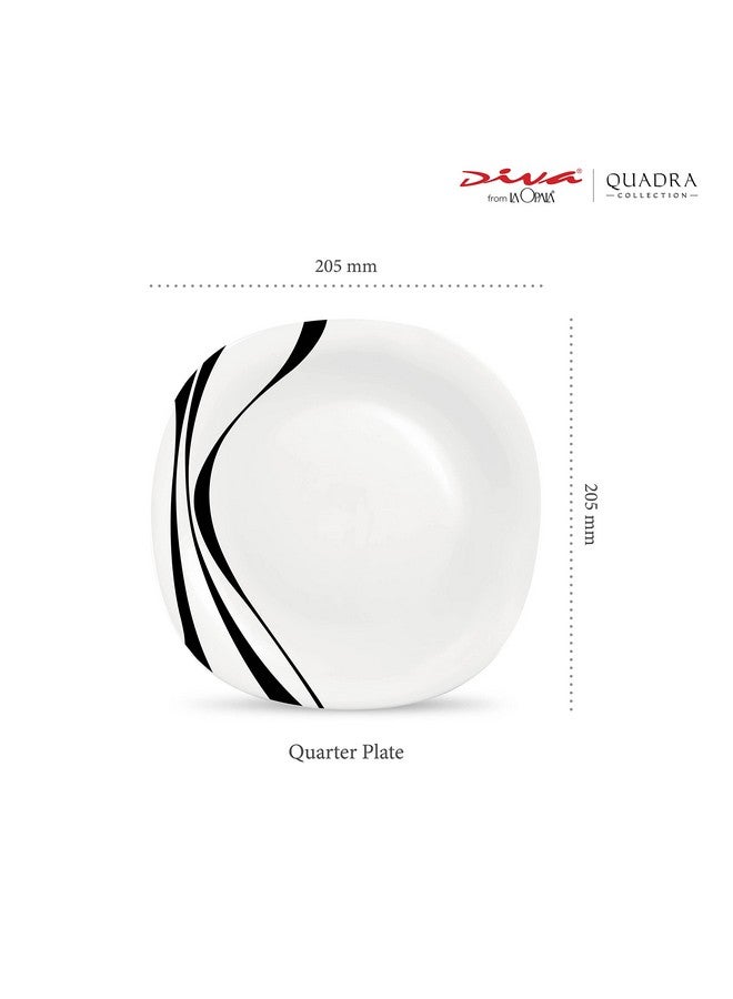 La Opala Diva Quadra Collection Opal Glass Crockery | Quarter Plate Set of 6 Midnight Black | Square Side Plate for snacking & gifting | Microwave Safe | 100% Vegetarian | Extra Strong | Light & White - Image 2