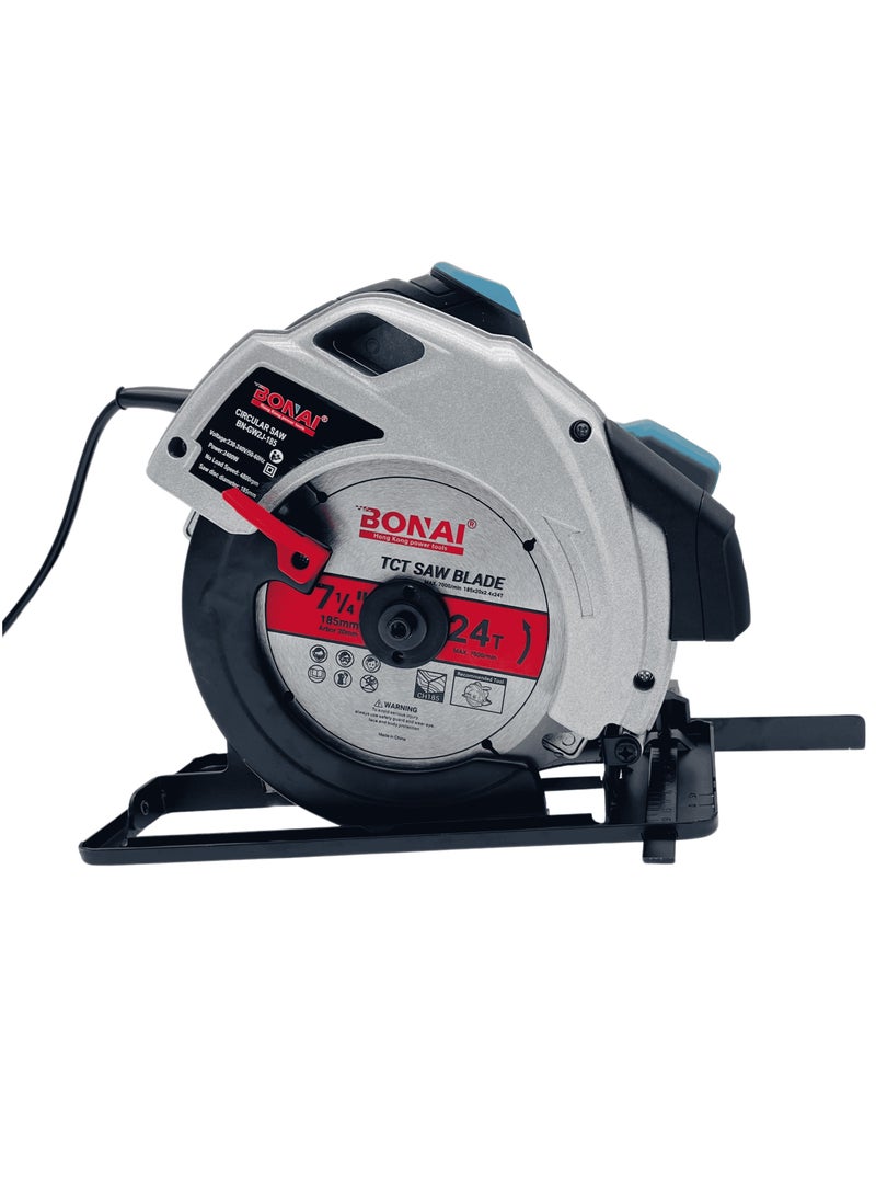 BONAI BN-GW2J-185 Circular Saw for wood Cutting- 2400W, 185mm TCT Blade, 4800rpm, Steel Base, 65mm/41mm Cutting Depth  - Image 1