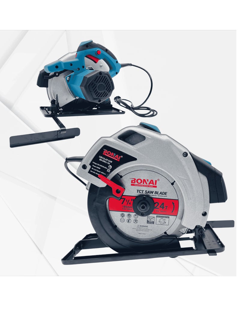 BONAI BN-GW2J-185 Circular Saw for wood Cutting- 2400W, 185mm TCT Blade, 4800rpm, Steel Base, 65mm/41mm Cutting Depth  - Image 2