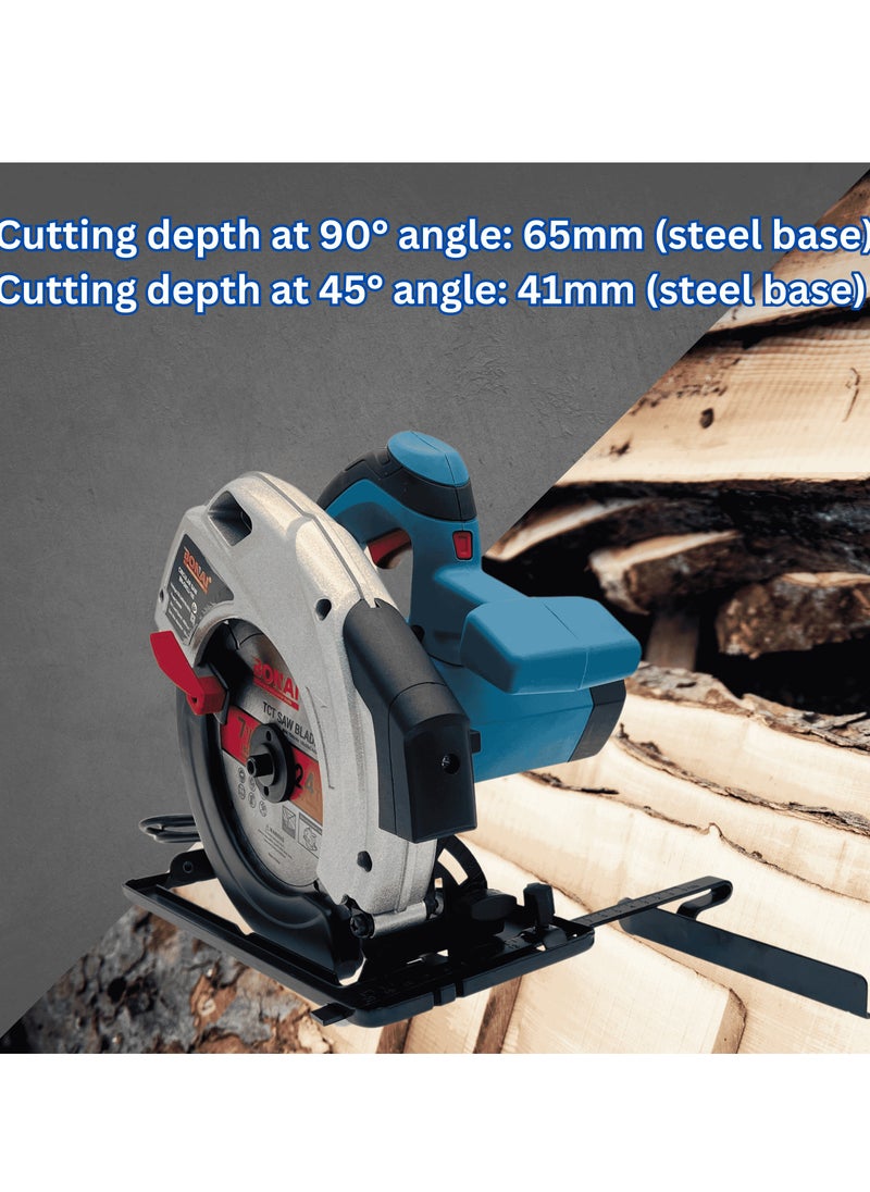 BONAI BN-GW2J-185 Circular Saw for wood Cutting- 2400W, 185mm TCT Blade, 4800rpm, Steel Base, 65mm/41mm Cutting Depth  - Image 5