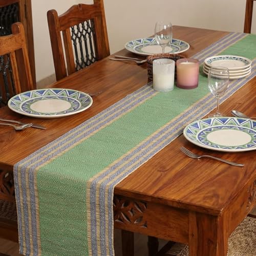 Peepul Tree Handmade Table Runner for 6 Seater| Multipurpose Natural Grass Table Runner for Dining Table & Centre Table | Non-Slippery | Heat-Resistant |12" x 72"Inch | Powder Blue & Aqua Green - Image 1