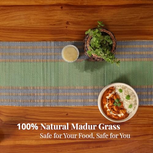 Peepul Tree Handmade Table Runner for 6 Seater| Multipurpose Natural Grass Table Runner for Dining Table & Centre Table | Non-Slippery | Heat-Resistant |12" x 72"Inch | Powder Blue & Aqua Green - Image 3