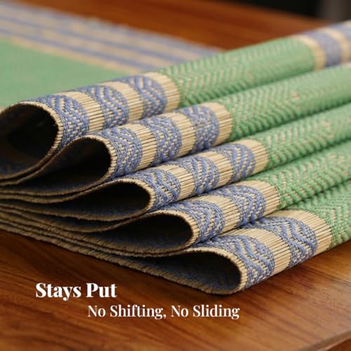 Peepul Tree Handmade Table Runner for 6 Seater| Multipurpose Natural Grass Table Runner for Dining Table & Centre Table | Non-Slippery | Heat-Resistant |12" x 72"Inch | Powder Blue & Aqua Green - Image 5