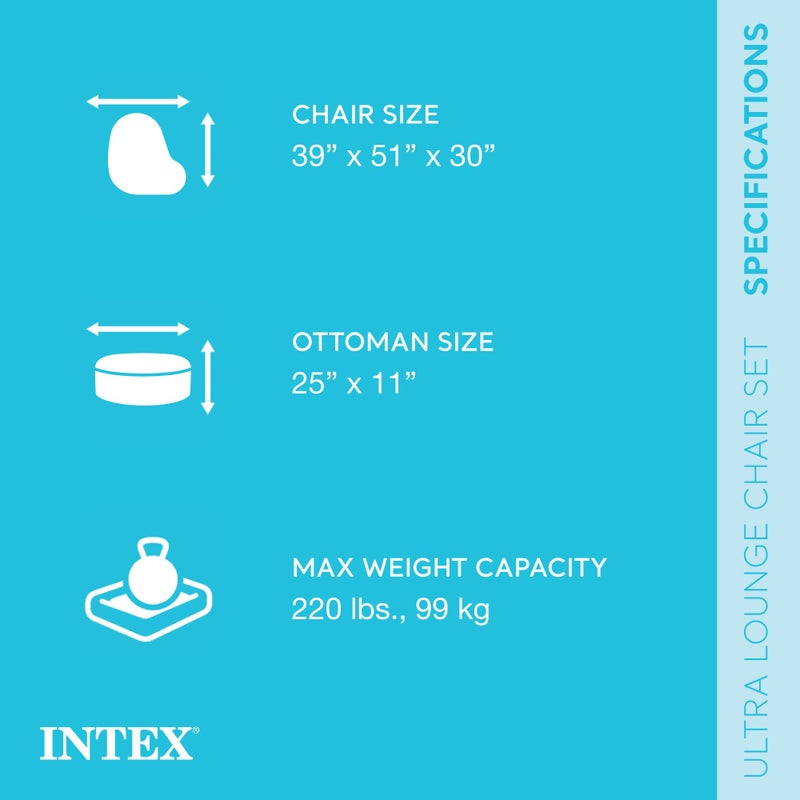 Intex 68564EP Ultra Lounge Inflatable Chair: Built-in Cupholder - Ottoman Foot Rest - 2-in-1 Valve - Flocked Construction - 220lb Weight Capacity - Image 5