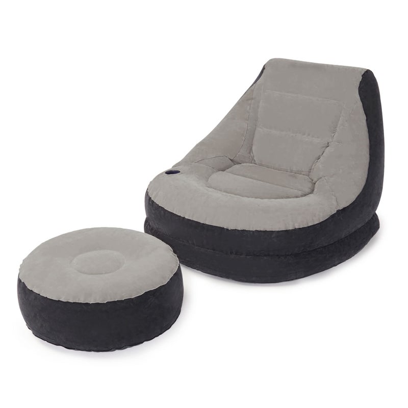 Intex 68564EP Ultra Lounge Inflatable Chair: Built-in Cupholder - Ottoman Foot Rest - 2-in-1 Valve - Flocked Construction - 220lb Weight Capacity - Image 1